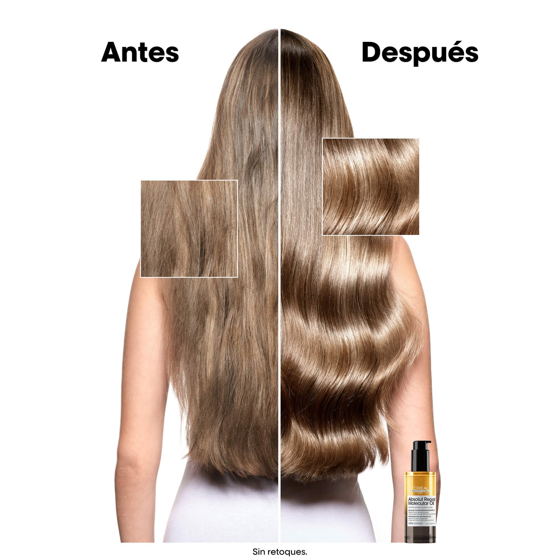 Antes y después en el pelo: Aceite para el cabello profesional Absolut Repair Molecular