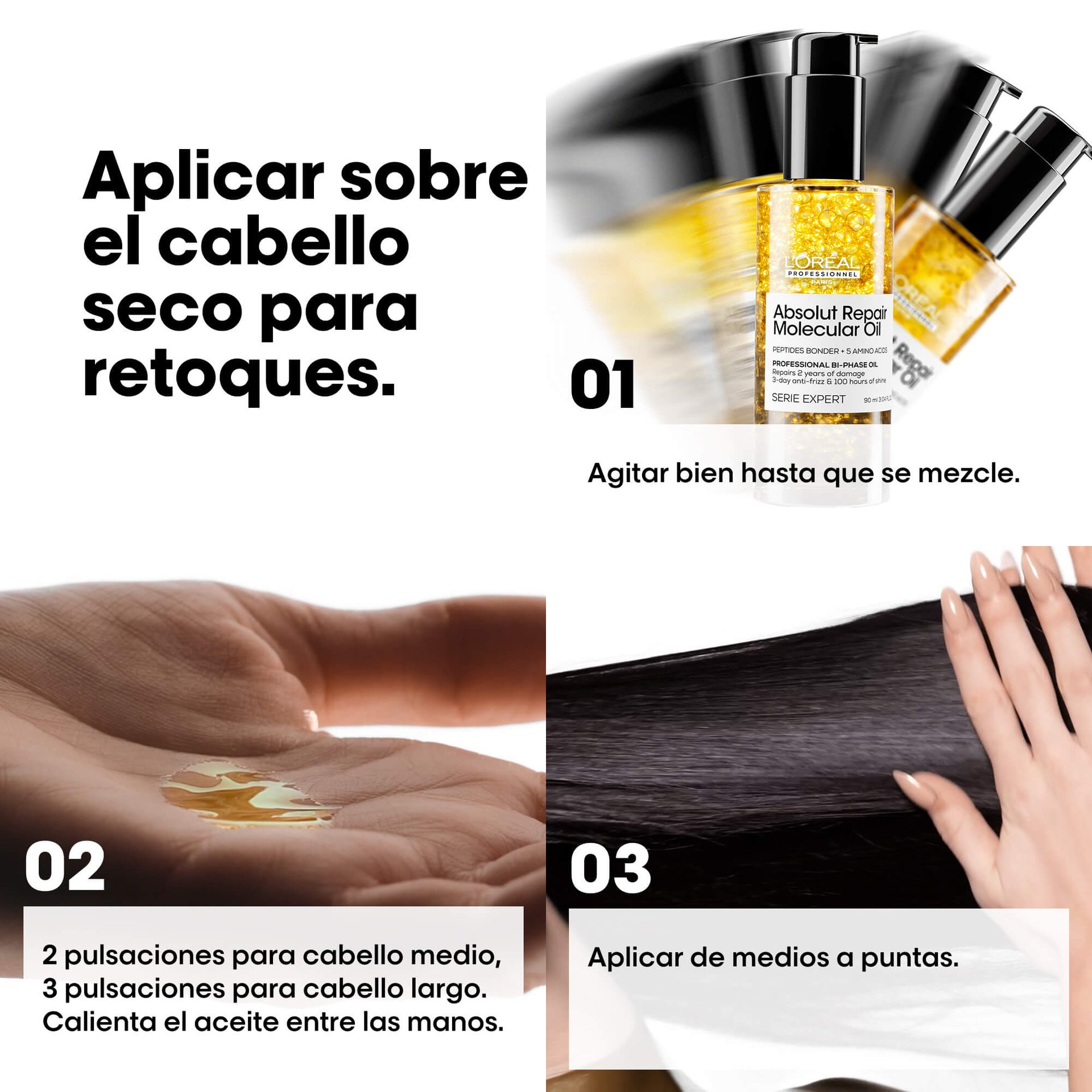 Cómo aplicar aceite LOréal Professionnel Absolut Repair Molecular en el cabello