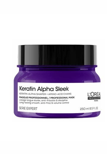 Máscara para el frizz del cabello liso, encrespado y sin brillo del tratamiento Keratin Alpha Sleek LOréal Professionnel