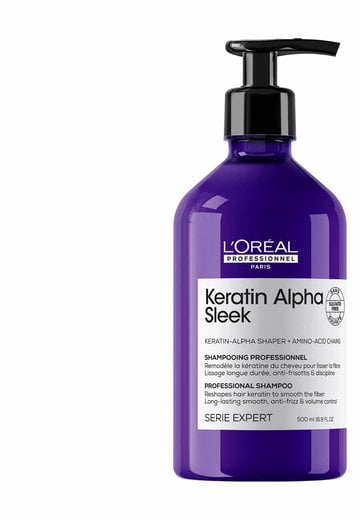Shampoo para el frizz del cabello liso, encrespado y sin brillo tratamiento Keratin Alpha Sleek LOréal Professionnel